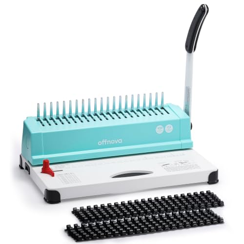 Image of OFFNOVA Binding Machine, 21-Hole 450 Sheets Paper Comb Punch Binder Machine for Letter Size / A4 / A5 Paper, Easy to Punch Handle, Adjustable Margin, Mint with White Base