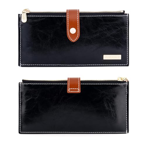 Image of ANDOILT Wallets for Women Genuine Leather Wallet RFID Blocking Bifold Multi Card Case Purse with Zipper Pocket Handbag