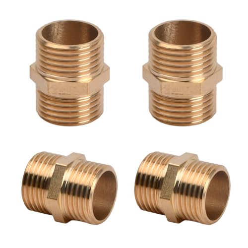 Pinsheng - Pinsheng Lot de 4 1/2" Mamelon Hexagonal en Laiton Joint de Tuyau Fileté Mamelon Double en Laiton Connecteur Double Mâle Joint de Tuyau Connecteur pour la Conversion de Raccordement de Tuyau
