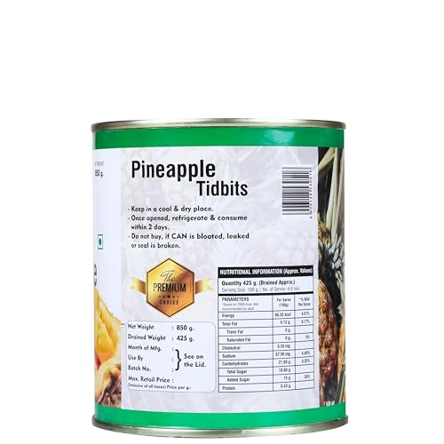 Image of CANEEN Pineapple Titbits 850g | Juicy Pineapple Chunks in Sugar Syrup | Ready-to-Eat Canned Fruit for Cocktails, Desserts, Salads, Baking & Smoothies