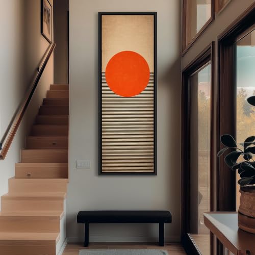 Toile à lignes géométriques verticales pour salon moderne beige - 4
