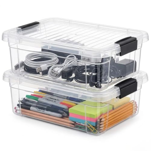 Superio 7.4 Quart Clear Plastic Storage Bin with Lid, Stackable Organizer Box, BPA-Free Storage Container for Home, Garage, School & Office, 2 Pack