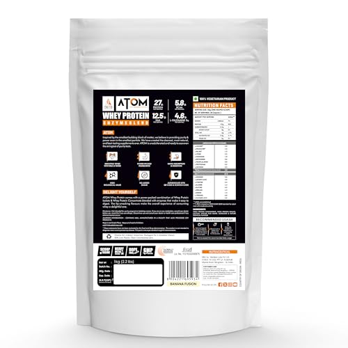 Image of AS-IT-IS ATOM Whey Protein 1kg | 27g protein | Isolate & Concentrate | Banana Fusion | USA Labdoor Certified | With Digestive Enzymes for better absorption