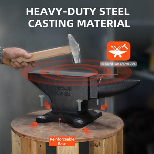 Easmvetaln Cast Iron Anvil,100Lbs Single Horn Anvil Blacksmith,High Hardness Rugged Round Horn Anvil with Large Countertop and Stable Base,Metalsmith Tool for Shaping, Bending, Twisting