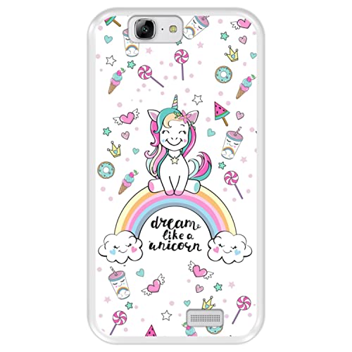 Funda Transparente para [ Huawei Ascend G7 ] diseño [ Arcoiris, sueña como un Unicornio ] Carcasa Silicona Flexible TPU