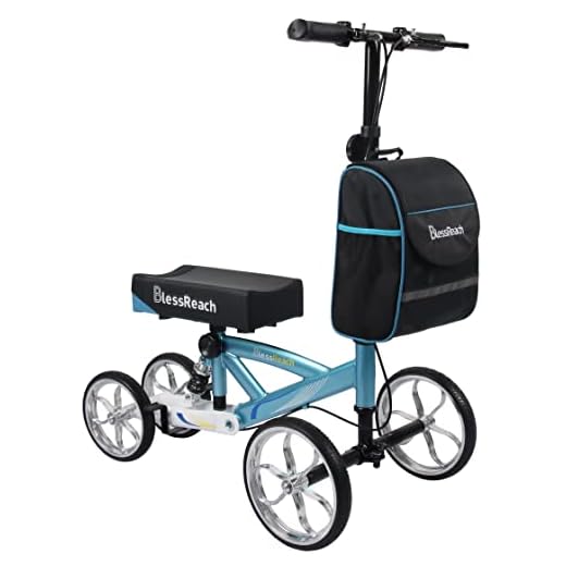 BlessReach Steerable Knee Walker Deluxe Medical Scooter for Foot Injuries Compact Crutches, 2022 Upgraded Model with Dual Rear on-Wheel Brake and Shock Absorption Under The Knee pad