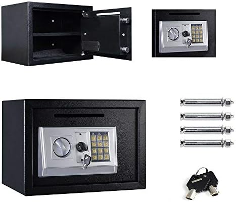 Safebox For Home, 31x20x20cm Electronic safe with Digital Keypad and Emergency key, Wall and Floor Mounting, Steel Security Hotel Office Safe Boxes, Gray