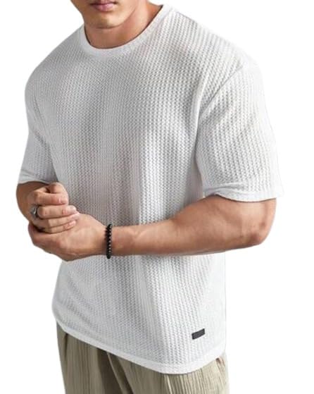 Image of Streetwear Dot Waffle Popcorn Round Neck Cotton Tshirt for Men