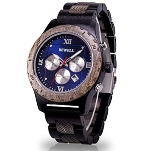 BEWELL Wood Watches for Men Quartz Multi-Functional Chronograph Date Casual Mens Wooden Watch
