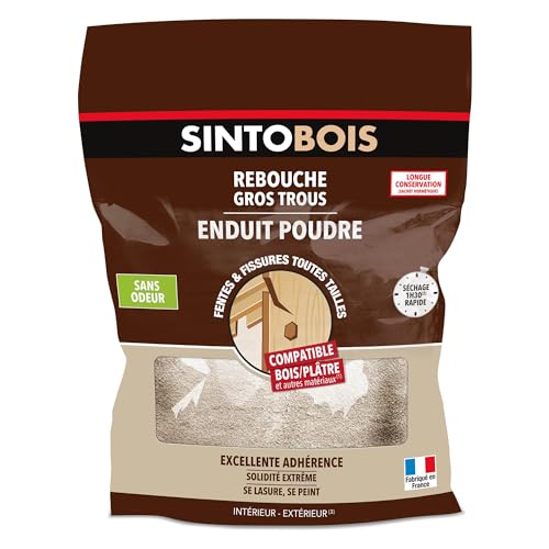 SINTO - Enduit poudre rebouche gros trous - Format 1kg - Idéal pour reboucher les trous sur du bois - excellente adhérence, solidité extrême - peut se...