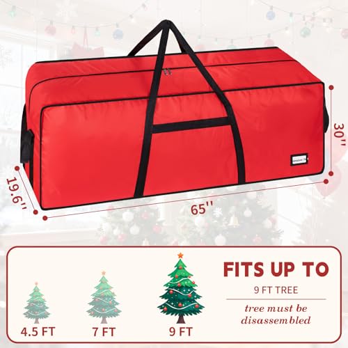 Image of 9 ft Christmas Tree Storage Bag, Heavy Duty Christmas Tree Bag with Reinforced Handles and Dual Zippers Wide Opening, Large Capacity fits for Artificial Christmas Tree (Red, 9ft)