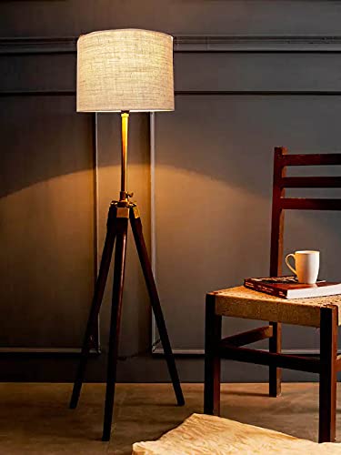 Hopdezyo Antique Nautical Wooden Tripod Adjustable Floor Lamp for Living Room Decoration, Pack of Lamp in Drum Jute Shade