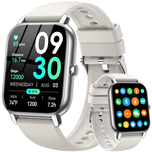 Image of Smart Watch for Men Women,1.85 inch HD Screen Bluetooth Fitness Tracker Step Counter /Sleep Monitor,110+ Sports Modes,IP68 Waterproof Smart Watch Compatible with iPhone Samsung Android Phone, Starlight