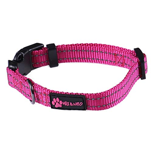 Image of Max and Neo NEO Nylon Buckle Reflective Dog Collar - We Donate a Collar to a Dog Rescue for Every Collar Sold (X-Small, Pink)