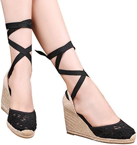 Image of Womens Espadrille Wedge Sandals Closed Toe Platform Lace Up Ankle Strap Slingback Summer Dress Shoes