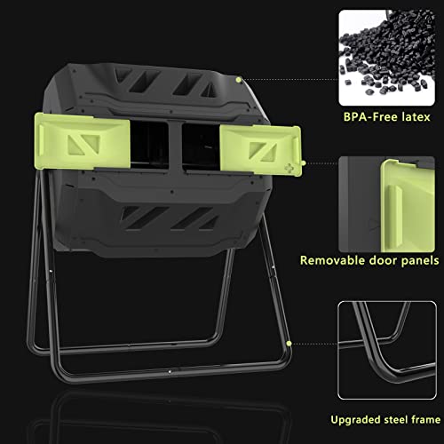SQUEEZE master Compost Bin 43 Gallon Outdoor Tumbler composters Garden Tumbling or Rotating Compost Green Door - Thumbnail 5