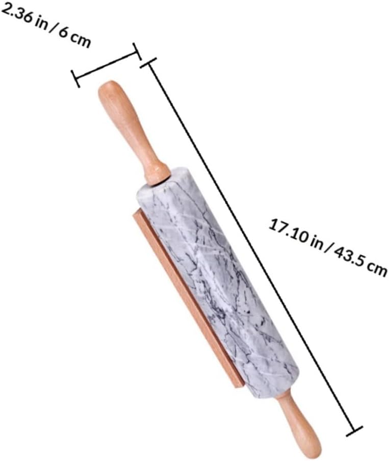 Natural Marble Rolling Pin Wooden Handle, Non-stick Dough Roller for Baking and Pastry, Cloud Gray Marble Rolling Stick for Home Kitchen Use