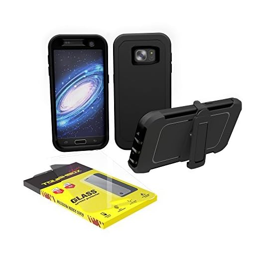 Galaxy S7 Edge Case, ToughBox [Armor Glass Series] [Shockproof] [Black] for Samsung Galaxy S7 Edge Case [Tempered Glass Screen Protector] [Holster & Belt Clip] [Fits OtterBox Defender Series Clip]