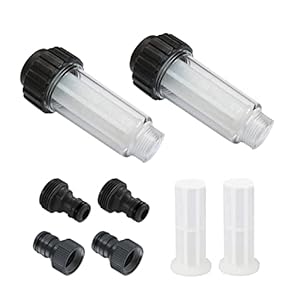 Waterfilter Tuinslang, 2 Stuks 3/4 Inch Water Voorfilter Waterset Met 4 Filterpatroon & 2 Snelkoppelingen voor Hogedrukreiniger, Tuinpomp, Tuinberegening, Camper