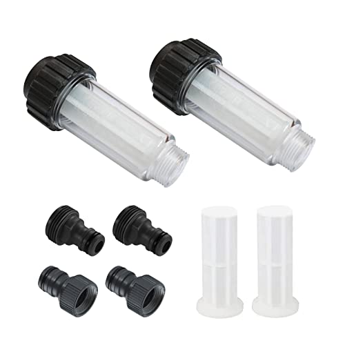 EULAPGOE Filtro de Agua para Manguera de Jardín, 2 Piezas de 3/4 de Pulgada de Prefiltro de Agua con 4 Cartuchos de Filtro y 2 Adaptadores Rápidos para Limpiador de Alta Presión, Bomba de Jardín