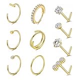 ZUWIJEQ 10 Pcs Anillo Piercing Nariz aro dorado 20G L Piercing Septum Nostril Quirurgico Delgado Pequeño Anillo Nariz Doble Aro Anillos Piercing Nariz Acero Quirúrgico para Mujer Hombre