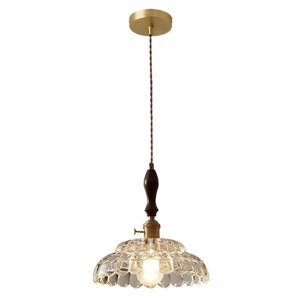 Suspension japonaise en laiton et verre ciseles, lustre artisanal de 25 cm