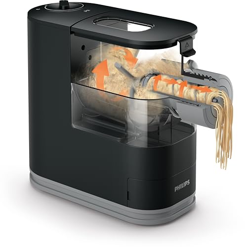 Philips Kitchen Appliances Compact Pasta and Noodle Maker, Viva Collection, Comes with 3 Default Classic Pasta Shaping Discs, Fully Automatic, Recipe Book, Small, Black (HR2371/05) by Philips - Image 2
