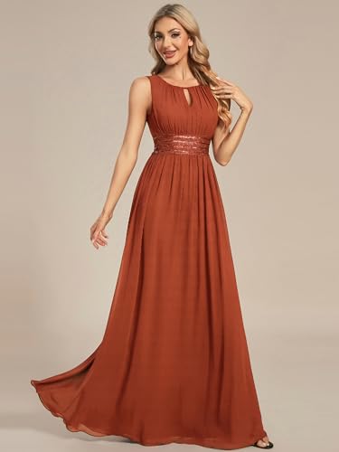 Image of Ever-Pretty Women's Chiffon Sleeveles Summer Formal Wedding Guest Dresses Ruched A Line Hollow Out Crew Neck Bridesmaid Dress