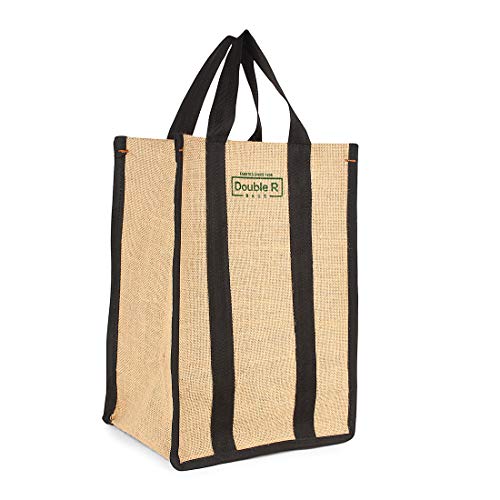 Image of DOUBLE R BAGS Laminated Jute Reusable Shopping Bags Kitchen Essentials Grocery Vegetable Lunch Carry Bag With Full Handles Multi-purpose Bag Stylish Designs Pack of 3
