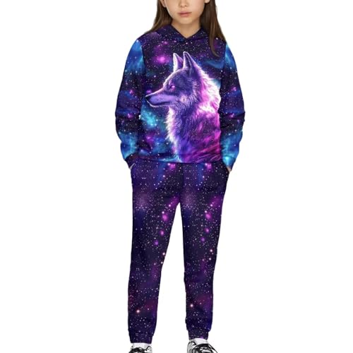 Girls Hoodie Sets 5-12 Years Kids Fall 2 Piece Outfits Novelty Long Sleeve Pullover Sweatsuit, School Outdoor