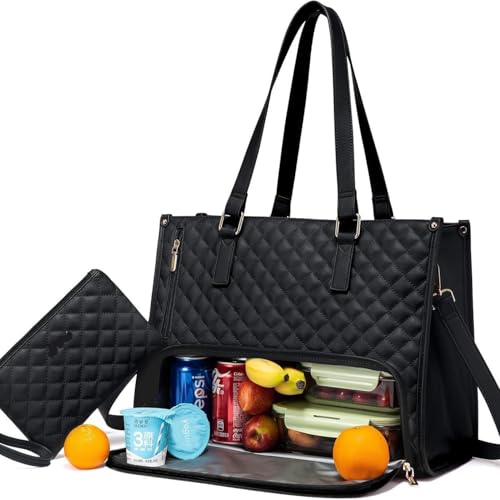 Tote and Luxe Co Bag, Toteluxeco 3-in-1 Quilted Tote Bag, Laptop Bags With Multiple Lunch Compartment Smart Storage (A)
