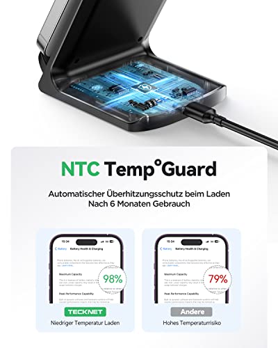 TECKNET Wireless Charger,15W Induktive Ladestation induktionsladegerät, Qi-Zertifiziert Kabelloses Laden für iPhone 15 14 13 12 Pro Mini XR XS Samsung Galaxy S23 S22 S21 Google Pixel – Bild 6