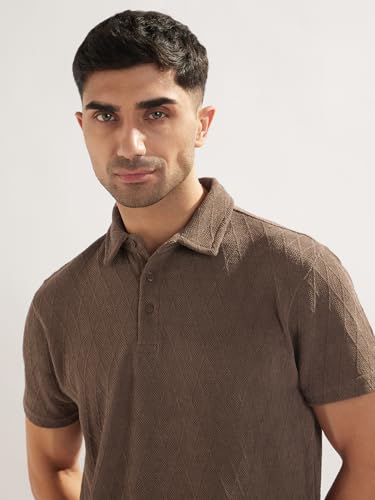 Image of Nobero Textured Polo T-Shirt for Men | Polo T-Shirts for Men | Regular Fit | Textured Fabric | Contrast Collar | Casual & Smart Casual