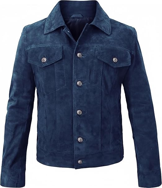 Image of Suede Leather Trucker Jacket Men - Mens Western Style Cowboy Suede Leather Coat - Vintage Motorcycle Jacket