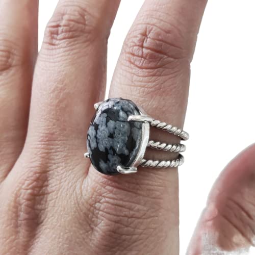 Natural Snowflake Obsidian Ring, Snowflake Obsidian Ring, Birthstone, 3 Twisted Band, 925 Sterling Silver, Womens Ring, Christmas, Thanksgiving, Handmade, Statement Jewelry, Natural Gemstone Ring #TOP7