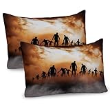 Ambesonne Halloween Pillow Sham Set of 2, Zombies Dead Men Walking Body in The Doom Mist at Night Sky Haunted Theme Print, Quality Microfiber Bedding Item for All Seasons, 30' x 20', Orange Black