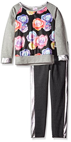 Liquid Gold Girls' French Terry Pullover and Denim Knit Pull On Pants Set