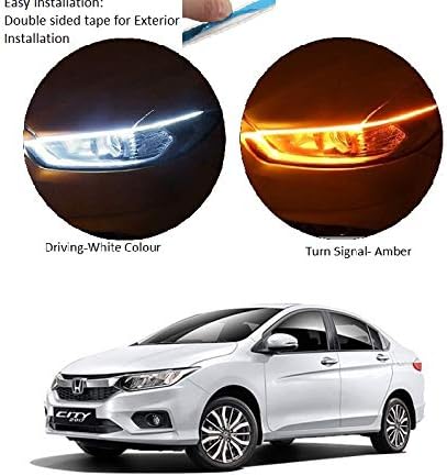 PRIKNIK Car Led Strip for Headlight White Daytime Running Light, Turn Signal Yellow/Amber Indicator Light Lamp DRL 12v (Left&Right), 24 Inches Dual Tape Compatible with H-onda C-ity