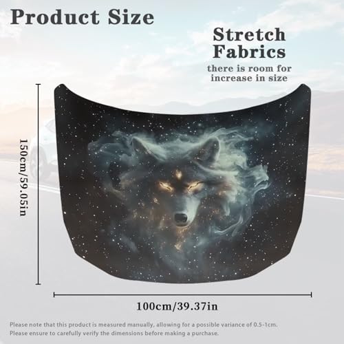 Image of Car Hood Cover,Winter Decoration Car Hood Cover Protector Suitable Most Automotive Sedans Trucks Pickup Sports Cars,Car Accessories Wolf Starry Sky Print