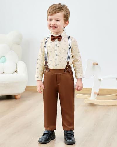 Boy Suit Toddler Boy Outfit Boy Dress Shirt with Bowtie/Suspender Pants Gentleman Wedding Outfits 1-10 Years.3