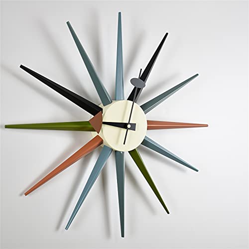Moleihao Mid Century Modern Wall Clock Sunburst 18 Inches Large Colourful Wood Quiet Quartz Battery Operated Clocks Pop Art Decorative For Living Room Office #TOP1