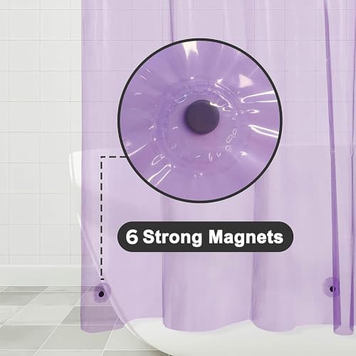 Image of Barossa Design Clear Lavender Shower Curtain Liner - PEVA Heavy Duty Shower Liner with 6 Magnets and Metal Grommets, 72 inch x 72 inch Waterproof Curtains for Bathroom - Clear Lavender
