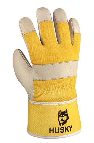 (12 Paar) teXXor Handschuhe Winterhandschuhe Husky 12 x Leder Natur/Drell gelb 8