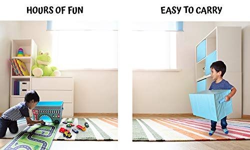Embrace Play Toy Storage Box With Car Rug Play Mat - Toy Box For Boys And Girls - 2 In 1 Collapsible Toy Car Storage- Toyboxes For Children - Toy Boxes For Kids (Blue) #TOP4