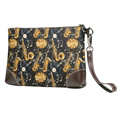 Petit sac à main portefeuille femme cuir rétro musique avec dragonne