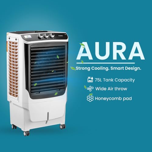 Image of Aura 75L Desert Air Cooler for Home & Large Rooms- 1 Year Warranty | Ice chamber & Powerful Air Throw | 220W Energy-Efficient Motor Thermal Protection | Honeycomb Cooling Pads & 3-Speed Airflow