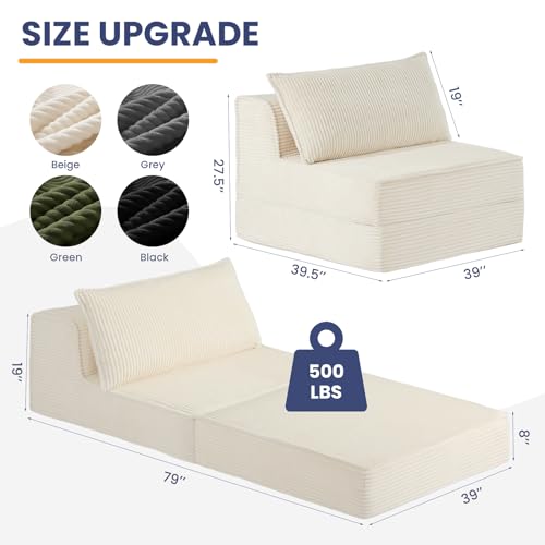 Image of Erament Folding Sofa Bed, 8 inch Convertible Sleeper Sofa Fold Out Chair Bed with Pillow, Portable Floor Couch Lounge Sofa for Living Room Bedroom Guest Room, Beige