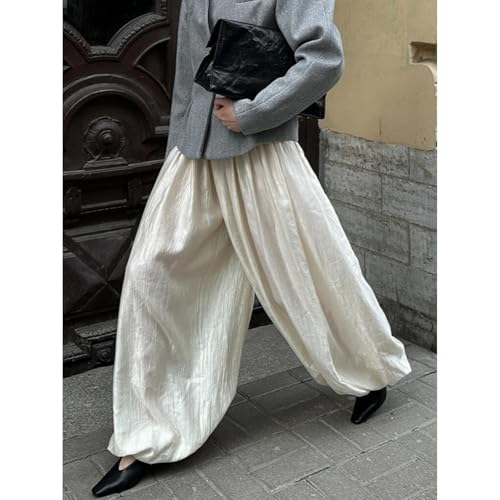 White Lantern Pants Elastic Waist Wide Straight Leg Loose Comfortable Elegant Fall Causal Streetwear Pants4