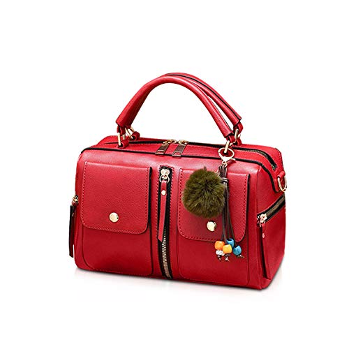 NICOLE & DORIS Bolsos de Mujer Bolso Pompón Estilo Bolso de Hombro con Cremallera Bolsillos Bandolera para Mujer Bolso Cuadrado Pequeño de Cuero PU Trabajo Diario Elegante Moda Rojo NICOLE & DORIS Bolsos de Mujer Bolso Pompón Estilo Bolso de Hombro con Cremallera Bolsillos Bandolera para Mujer Bolso Cuadrado Pequeño de Cuero PU Trabajo Diario Elegante Moda Rojo