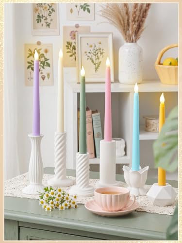 Image of Treela 36 Pieces Flameless Taper Candles Flickering Faux LED Battery Operated Electric Fake Candles for Christmas Halloween Birthday Wedding Party(Multicolor,0.8x11 Inches,Smooth)